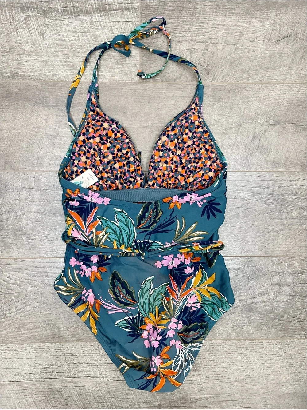 Sea Angel Tropical Floral One Piece Swimsuit Small Halter Tie Waist Swimwear
